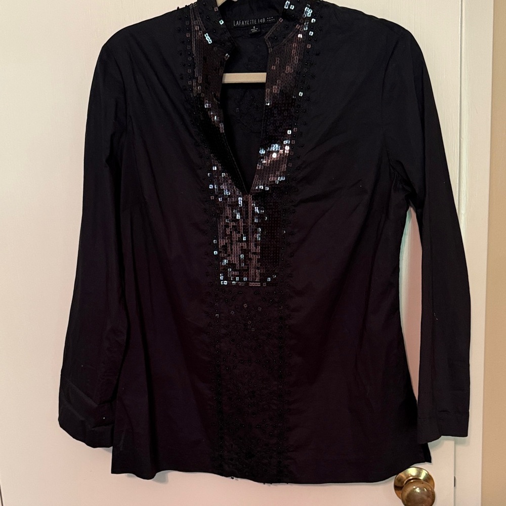 Lafayette 148 New York Vintage Black Sequin Tunic Blouse